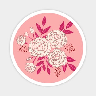 Delicate roses - White on pink background Magnet